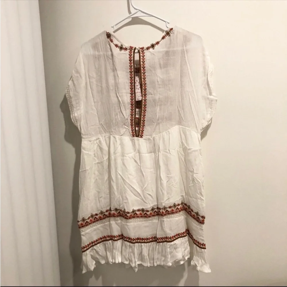 FREE PEOPLE Ivory Embroidered Sunrise Wanderer Mini Dress